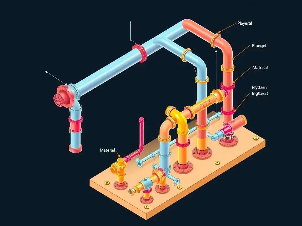 A detailed piping isometric drawing showing pipe routes, fittings, and material specifications, highlighting the precision and clarity of the documentation.