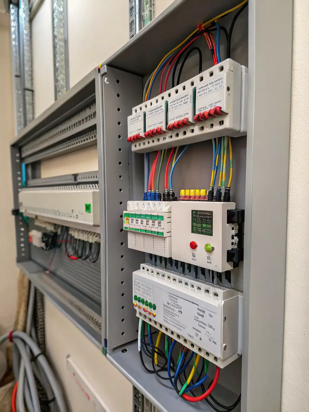 An electrical control panel with various instrumentation devices, showcasing Sette Water Technologies' expertise in providing reliable control and automation solutions.